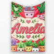 Cute Kawaii Smiling Plant Pots Succulents Leaves Pattern Red Lovely  Personalised Custom Name Super Soft Fleece Blanket Bed Sofa Throw