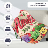 Cute Kawaii Smiling Plant Pots Succulents Leaves Pattern Red Lovely  Personalised Custom Name Super Soft Fleece Blanket Bed Sofa Throw