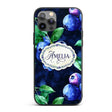 Watercolor Blueberry Fruit Leaves Dark Background Custom Name Protective Phone Case Mobile Cover Durable Everyday Smartphone Shock Resistant