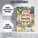 Personalised Name Cute Kawaii Smiling Plant Custom  Bespoke Interior Contemporary Canvas Wall Art Print Decor Picture Ready to Hang