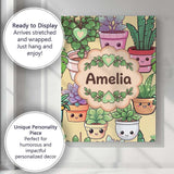 Personalised Name Cute Kawaii Smiling Plant Custom  Bespoke Interior Contemporary Canvas Wall Art Print Decor Picture Ready to Hang