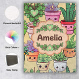 Personalised Name Cute Kawaii Smiling Plant Custom  Bespoke Interior Contemporary Canvas Wall Art Print Decor Picture Ready to Hang