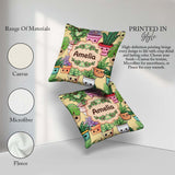 Custom Name Cute Kawaii Smiling Plant Pots Leaves Pattern Yellow Square Filled Cushion Throw Pillow Sofa Bed Home Decor Zip Washable UK Made