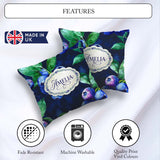 Custom Name Watercolor Blueberry Leaves Dark Background Seamless Square Filled Cushion Throw Pillow Sofa Bed Home Decor Zip Washable UK Made