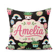 Custom Name Kawaii Rainbow Sun Flowers Plant Pots Seamless Black Square Filled Cushion Throw Pillow Sofa Bed Home Decor Zip Washable UK Made