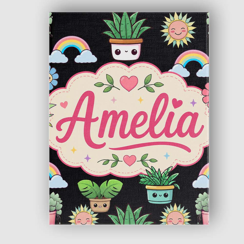 Personalised Name Cute Kawaii Rainbow Sun Custom  Unique Gift Idea Elegant Feature Canvas Wall Art Print Decor Picture Ready to Hang