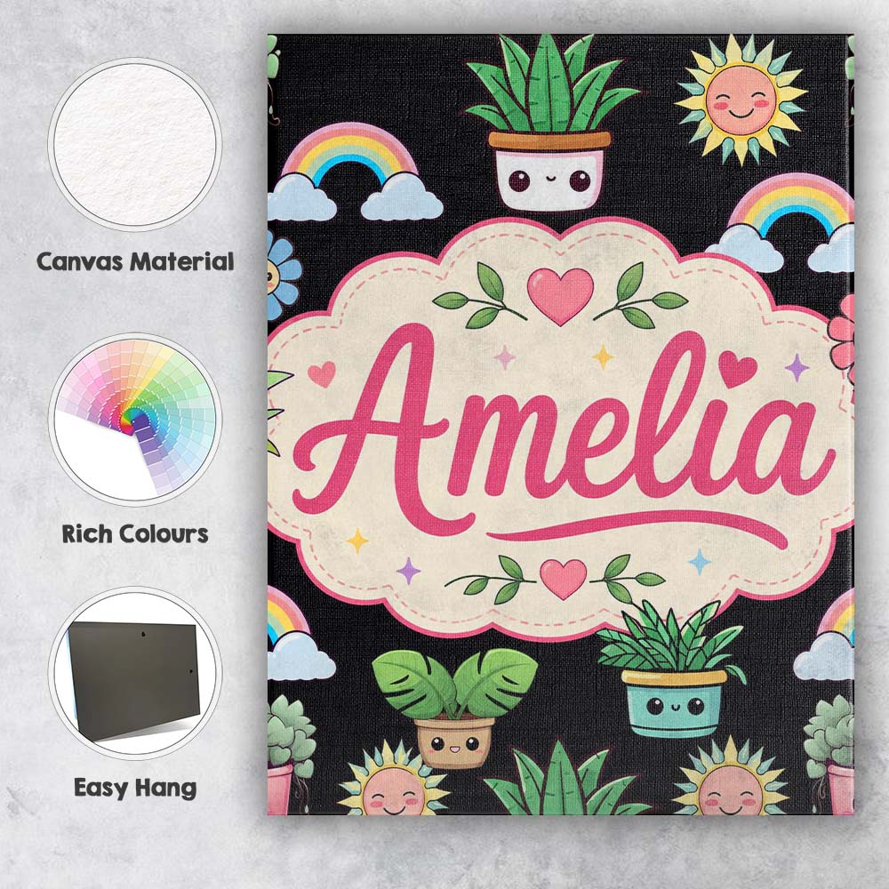 Personalised Name Cute Kawaii Rainbow Sun Custom  Unique Gift Idea Elegant Feature Canvas Wall Art Print Decor Picture Ready to Hang