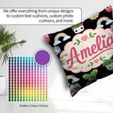 Custom Name Kawaii Rainbow Sun Flowers Plant Pots Seamless Black Square Filled Cushion Throw Pillow Sofa Bed Home Decor Zip Washable UK Made