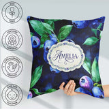 Custom Name Watercolor Blueberry Leaves Dark Background Seamless Square Filled Cushion Throw Pillow Sofa Bed Home Decor Zip Washable UK Made