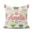 Custom Name Kawaii Rainbow Sun Flowers Plant Pots Seamless Cream Square Filled Cushion Throw Pillow Sofa Bed Home Decor Zip Washable UK Made