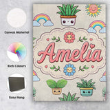 Personalised Name Cute Kawaii Rainbow Sun Custom  Unique Gift Idea Elegant Feature Canvas Wall Art Print Decor Picture Ready to Hang