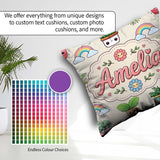 Custom Name Kawaii Rainbow Sun Flowers Plant Pots Seamless Cream Square Filled Cushion Throw Pillow Sofa Bed Home Decor Zip Washable UK Made
