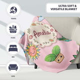 Cute Kawaii Rainbow Sun Flowers Plant Pots Seamless Pattern Pink  Personalised Custom Name Super Soft Fleece Blanket Bed Sofa Throw