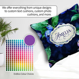 Custom Name Watercolor Blueberry Leaves Dark Background Seamless Square Filled Cushion Throw Pillow Sofa Bed Home Decor Zip Washable UK Made
