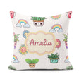 Custom Name Rainbow Sun Flowers Plant Pots Seamless Pattern Grey Square Filled Cushion Throw Pillow Sofa Bed Home Decor Zip Washable UK Made