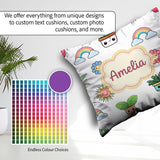 Custom Name Rainbow Sun Flowers Plant Pots Seamless Pattern Grey Square Filled Cushion Throw Pillow Sofa Bed Home Decor Zip Washable UK Made