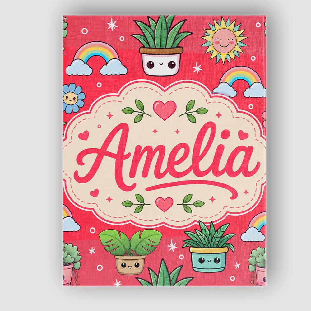 Personalised Name Cute Kawaii Plants Custom Premium Decorative Design Modern Room Accent Canvas Wall Art Print Decor Picture Ready to Hang