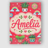 Personalised Name Cute Kawaii Plants Custom Premium Decorative Design Modern Room Accent Canvas Wall Art Print Decor Picture Ready to Hang