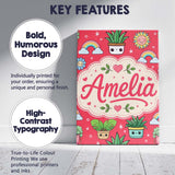 Personalised Name Cute Kawaii Plants Custom Premium Decorative Design Modern Room Accent Canvas Wall Art Print Decor Picture Ready to Hang