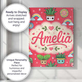 Personalised Name Cute Kawaii Plants Custom Premium Decorative Design Modern Room Accent Canvas Wall Art Print Decor Picture Ready to Hang