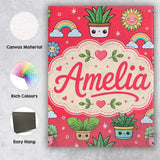 Personalised Name Cute Kawaii Plants Custom Premium Decorative Design Modern Room Accent Canvas Wall Art Print Decor Picture Ready to Hang