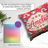 Custom Name Cute Kawaii Rainbow Sun Flowers Seamless Pattern Red Square Filled Cushion Throw Pillow Sofa Bed Home Decor Zip Washable UK Made