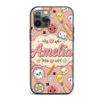 Cute Kawaii School Cat Books Apple Clock Supplies Custom Name Protective Phone Case Mobile Cover Durable Everyday Smartphone Shock Resistant