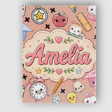 Personalised Name Cute Kawaii School Cat Custom  Unique Gift Idea Elegant Feature Canvas Wall Art Print Decor Picture Ready to Hang