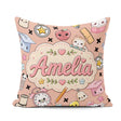 Custom Name Kawaii School Cat Books Apple Clock Supplies Pattern Square Filled Cushion Throw Pillow Sofa Bed Home Decor Zip Washable UK Made