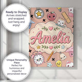 Personalised Name Cute Kawaii School Cat Custom  Unique Gift Idea Elegant Feature Canvas Wall Art Print Decor Picture Ready to Hang