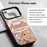 Cute Kawaii School Cat Books Apple Clock Supplies Custom Name Protective Phone Case Mobile Cover Durable Everyday Smartphone Shock Resistant