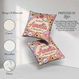 Custom Name Kawaii School Cat Books Apple Clock Supplies Pattern Square Filled Cushion Throw Pillow Sofa Bed Home Decor Zip Washable UK Made