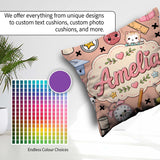 Custom Name Kawaii School Cat Books Apple Clock Supplies Pattern Square Filled Cushion Throw Pillow Sofa Bed Home Decor Zip Washable UK Made
