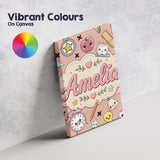 Personalised Name Cute Kawaii School Cat Custom  Unique Gift Idea Elegant Feature Canvas Wall Art Print Decor Picture Ready to Hang