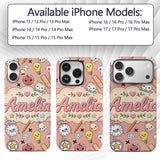 Cute Kawaii School Cat Books Apple Clock Supplies Custom Name Protective Phone Case Mobile Cover Durable Everyday Smartphone Shock Resistant