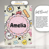 Cute Kawaii School Cat Books Apple Clock Supplies Pattern Cream  Personalised Custom Name Super Soft Fleece Blanket Bed Sofa Throw