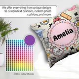 Custom Name Kawaii School Cat Books Apple Clock Supplies Pattern Square Filled Cushion Throw Pillow Sofa Bed Home Decor Zip Washable UK Made