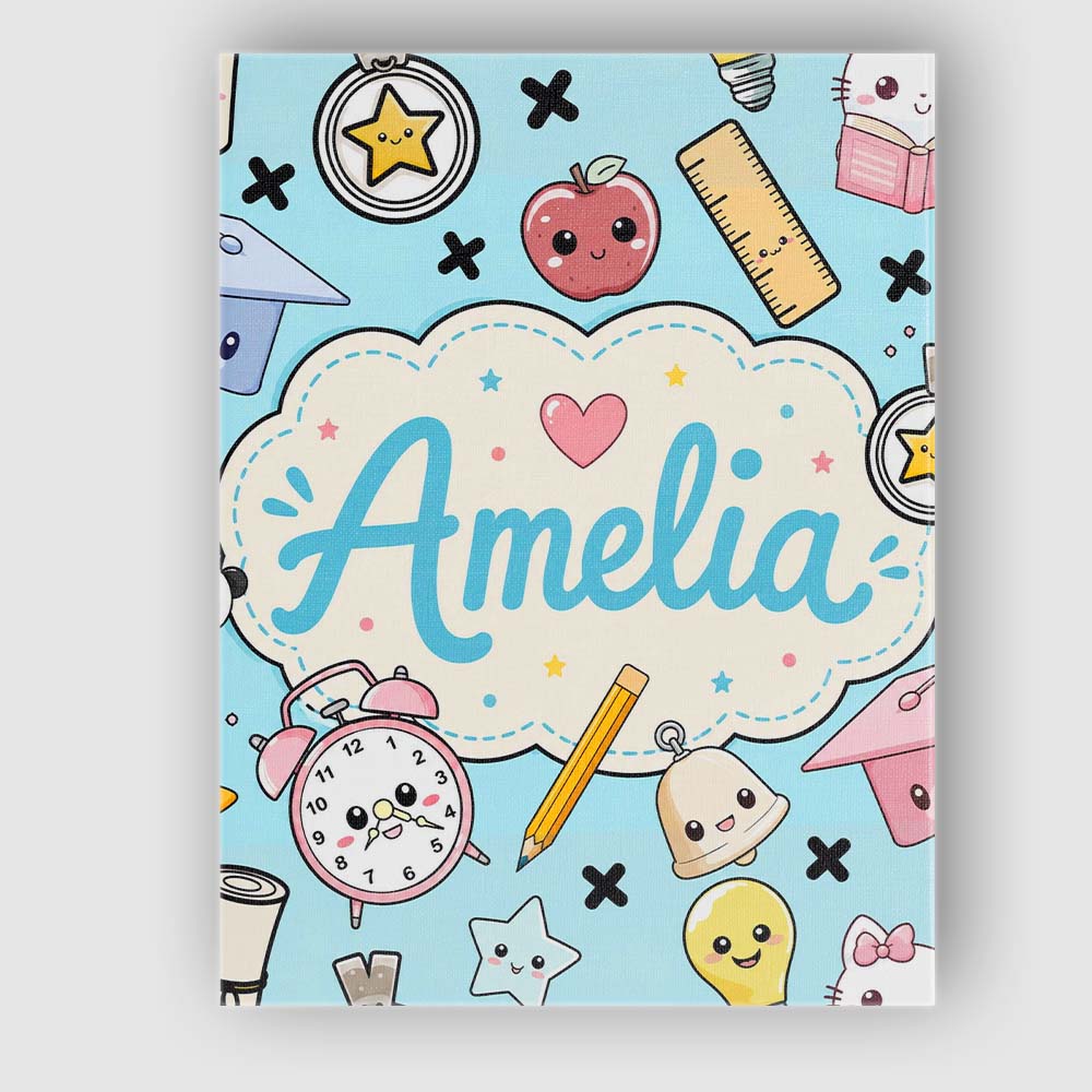 Personalised Name Cute Kawaii School Cat Custom  Unique Gift Idea Elegant Feature Canvas Wall Art Print Decor Picture Ready to Hang