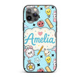 Cute Kawaii School Cat Books Apple Clock Supplies Custom Name Protective Phone Case Mobile Cover Durable Everyday Smartphone Shock Resistant