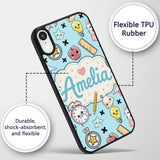 Cute Kawaii School Cat Books Apple Clock Supplies Custom Name Protective Phone Case Mobile Cover Durable Everyday Smartphone Shock Resistant