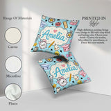 Custom Name Kawaii School Cat Books Apple Clock Supplies Pattern Square Filled Cushion Throw Pillow Sofa Bed Home Decor Zip Washable UK Made