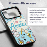 Cute Kawaii School Cat Books Apple Clock Supplies Custom Name Protective Phone Case Mobile Cover Durable Everyday Smartphone Shock Resistant