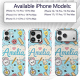 Cute Kawaii School Cat Books Apple Clock Supplies Custom Name Protective Phone Case Mobile Cover Durable Everyday Smartphone Shock Resistant