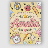Personalised Name Cute Kawaii School Cat Custom  Unique Gift Idea Elegant Feature Canvas Wall Art Print Decor Picture Ready to Hang