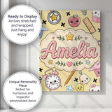 Personalised Name Cute Kawaii School Cat Custom  Unique Gift Idea Elegant Feature Canvas Wall Art Print Decor Picture Ready to Hang