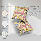 Custom Name Kawaii School Cat Books Apple Clock Supplies Pattern Square Filled Cushion Throw Pillow Sofa Bed Home Decor Zip Washable UK Made