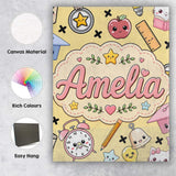 Personalised Name Cute Kawaii School Cat Custom  Unique Gift Idea Elegant Feature Canvas Wall Art Print Decor Picture Ready to Hang