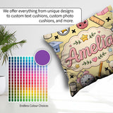 Custom Name Kawaii School Cat Books Apple Clock Supplies Pattern Square Filled Cushion Throw Pillow Sofa Bed Home Decor Zip Washable UK Made
