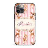 Cute Baby Deer Pink Stripes Floral Crown Seamless Custom Name Protective Phone Case Mobile Cover Durable Everyday Smartphone Shock Resistant