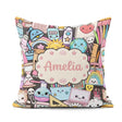 Custom Name Cute Kawaii School Supplies Science Art Pattern Dark Square Filled Cushion Throw Pillow Sofa Bed Home Decor Zip Washable UK Made